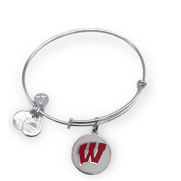 Alex and Ani University of Wisconsin Logo Charm Bangle Bracelet Silver Tone - Picture 1 of 7
